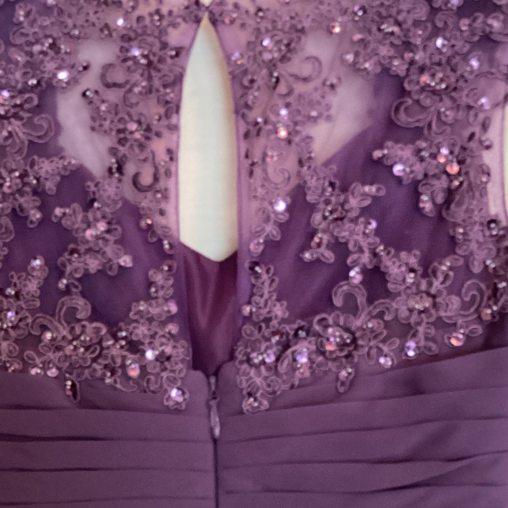 Stunning Elegant Eggplant Purple Lace-Shoulder Evening Dress - Picture 9 of 10